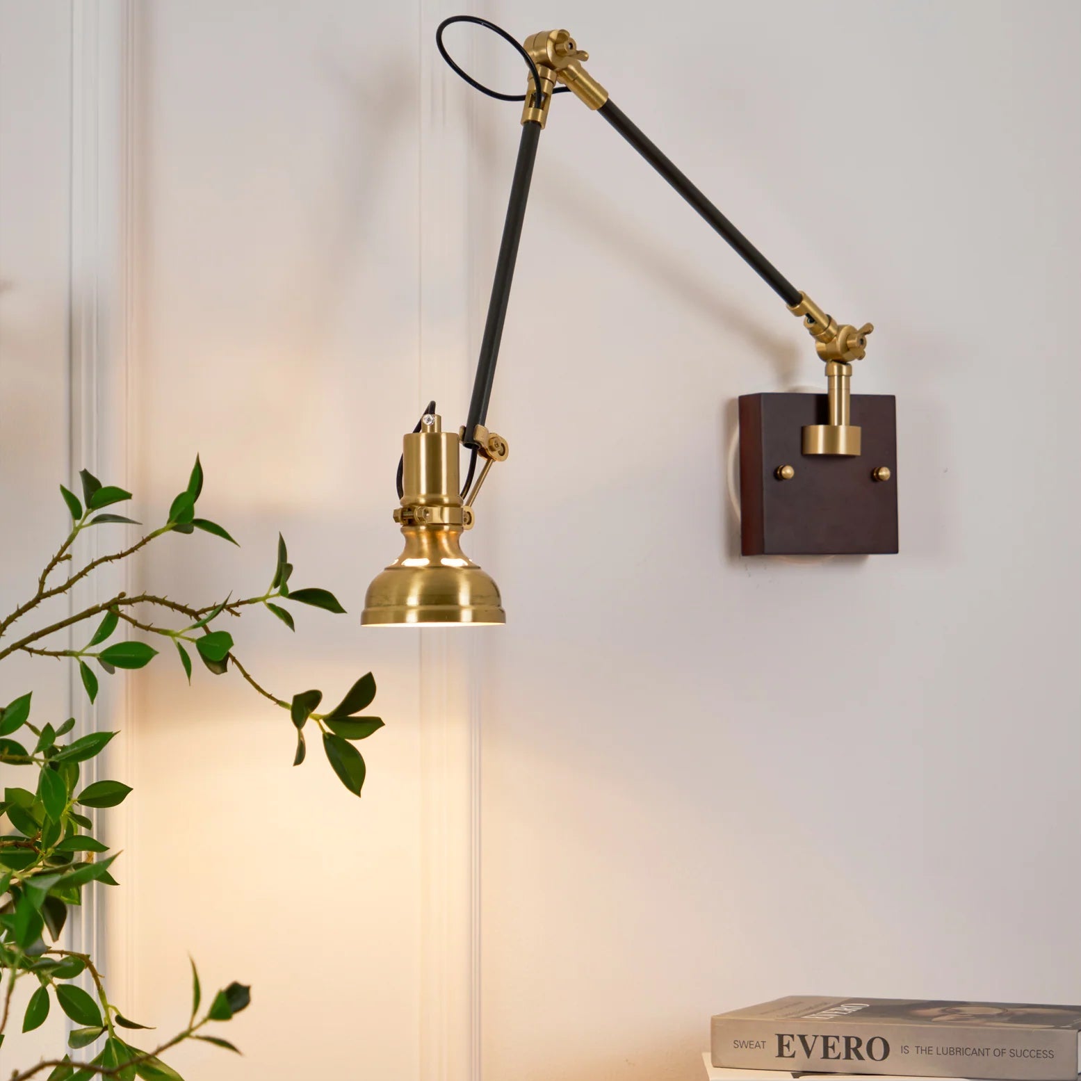Wall Light Brass Wood Swing Arm Modern Interior | Kanvero