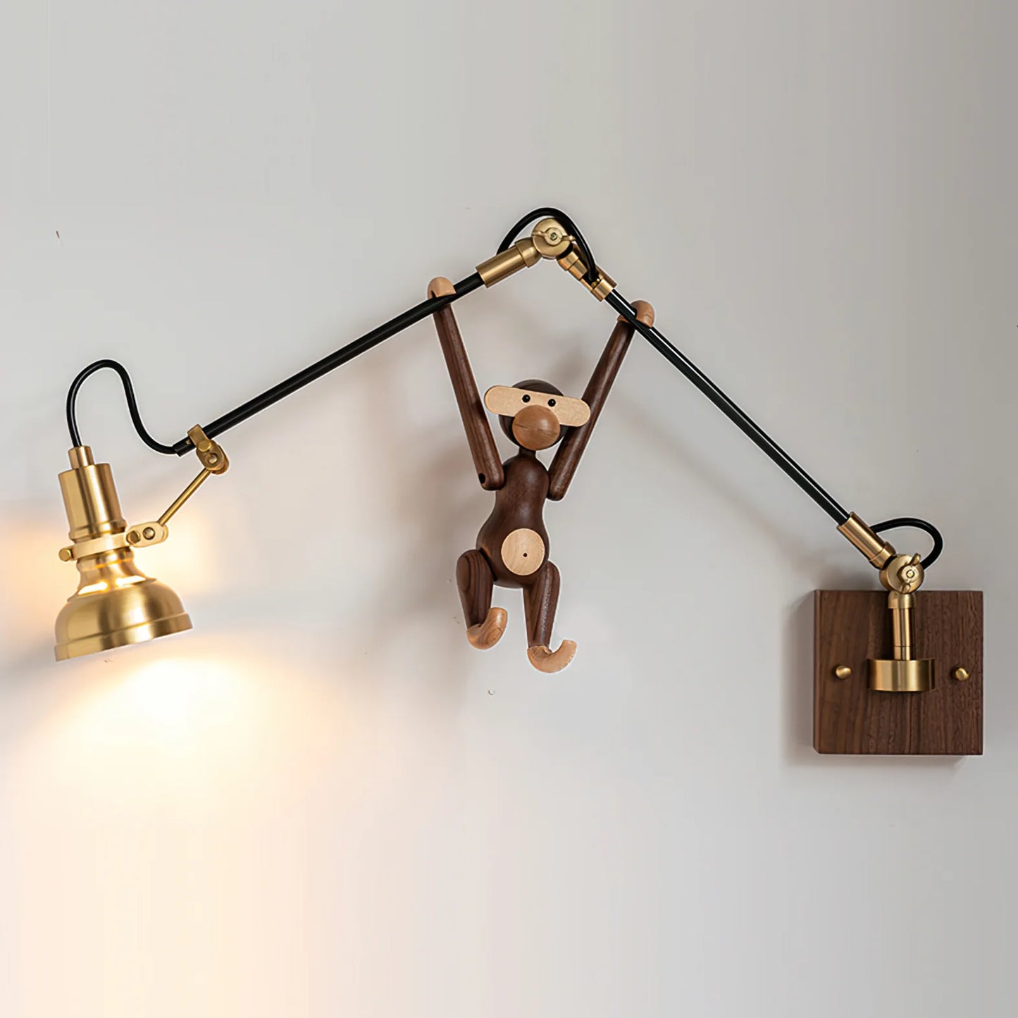 Wall Light Brass Wood Swing Arm Modern Interior | Kanvero