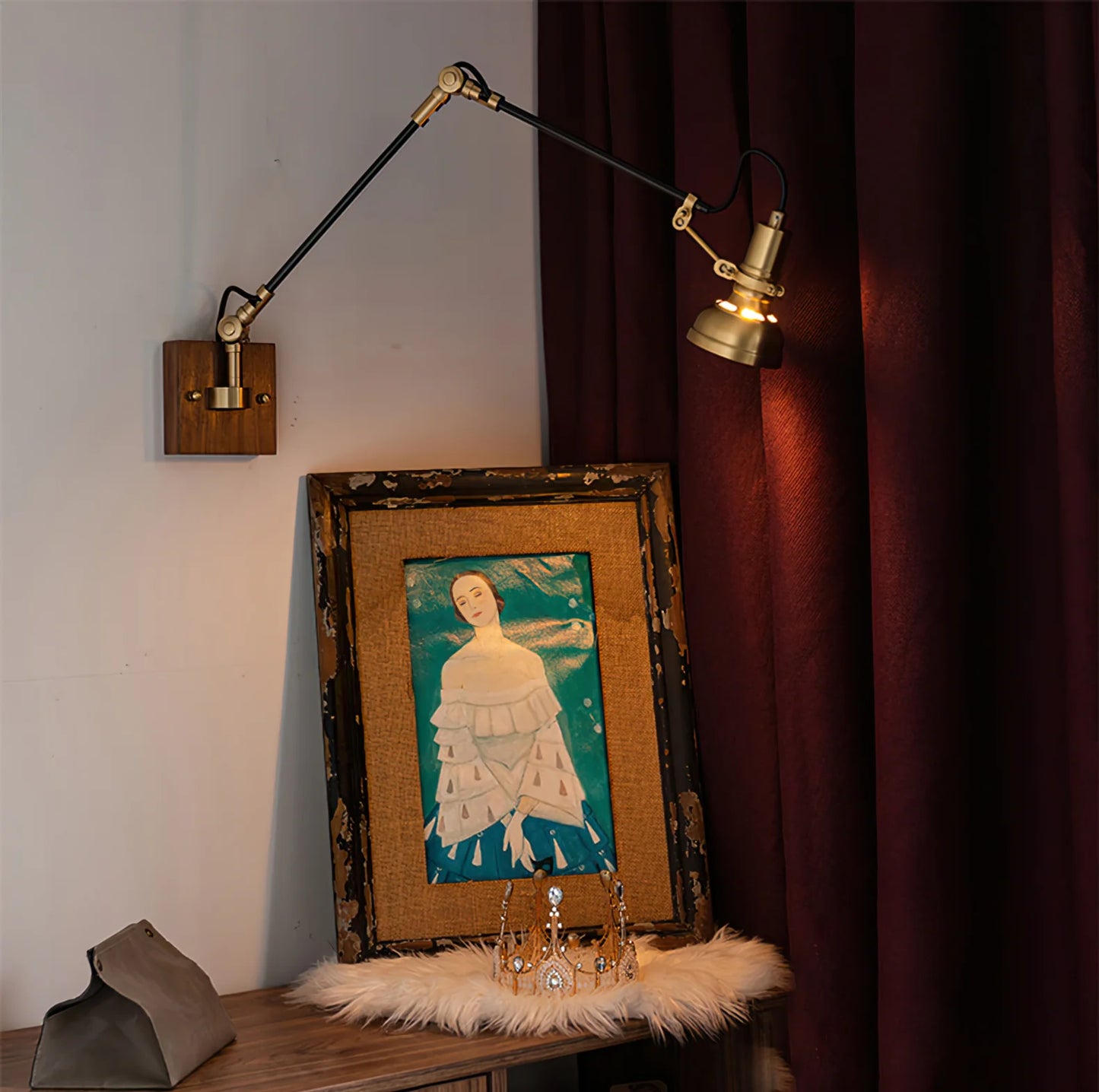 Wall Light Brass Wood Swing Arm Modern Interior | Kanvero