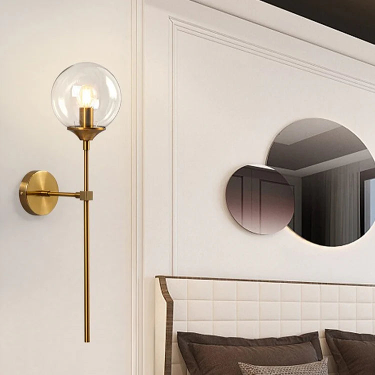 Wall Light Glass Globe Brass Finish Modern Interior | Torvane