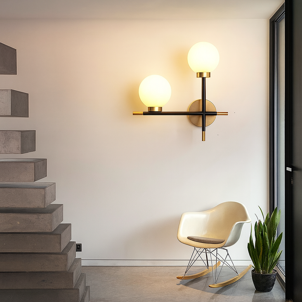 Wall Light Metal Bars Modern Glass Globes | Farello