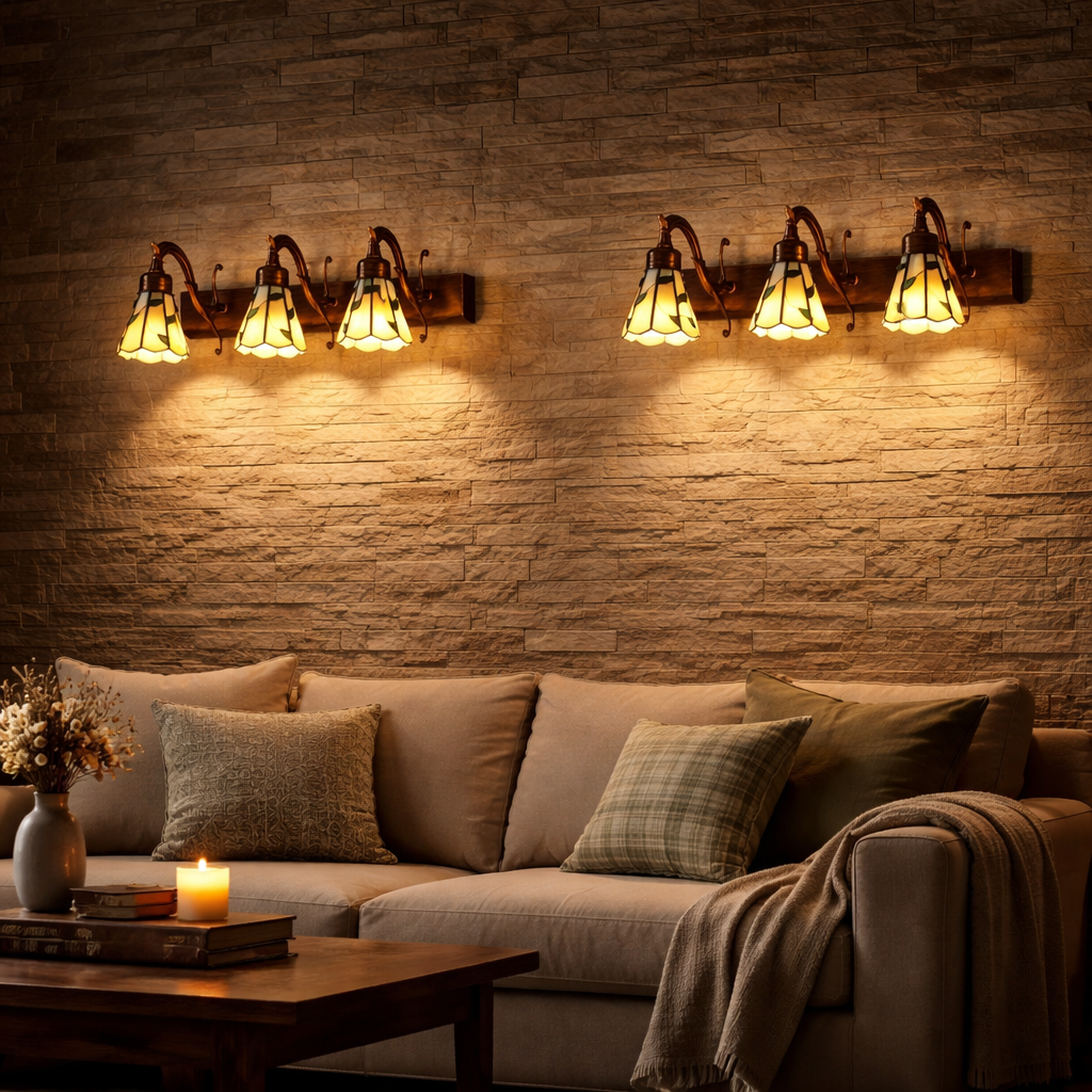 Wall Light Stained Glass Leaf Design Rustic Vanity | Foliena