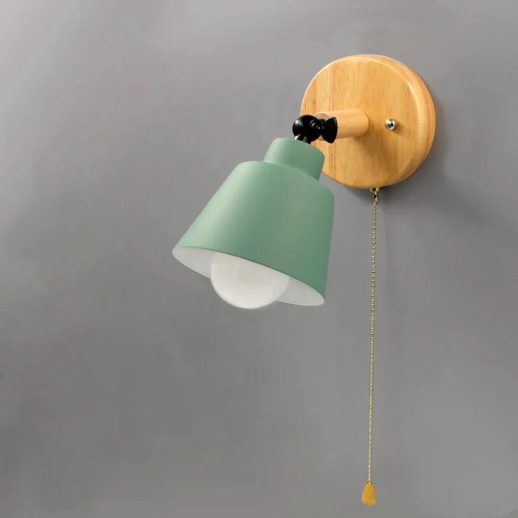 Wall Light Wood Metal with Pull Chain Scandinavian | Devora