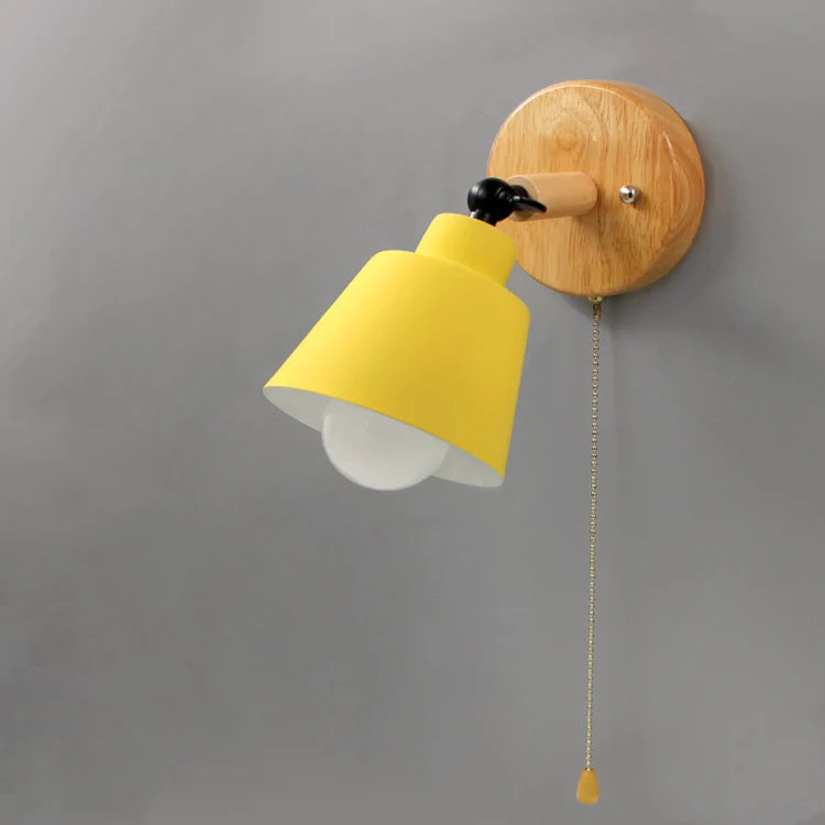 Wall Light Wood Metal with Pull Chain Scandinavian | Devora