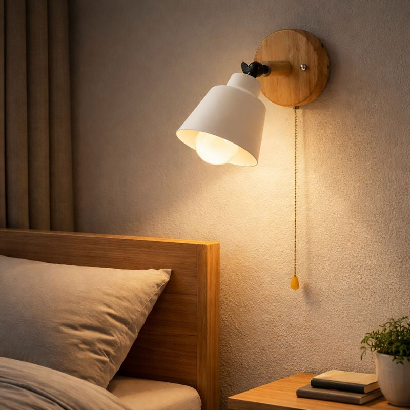 Wall Light Wood Metal with Pull Chain Scandinavian | Devora