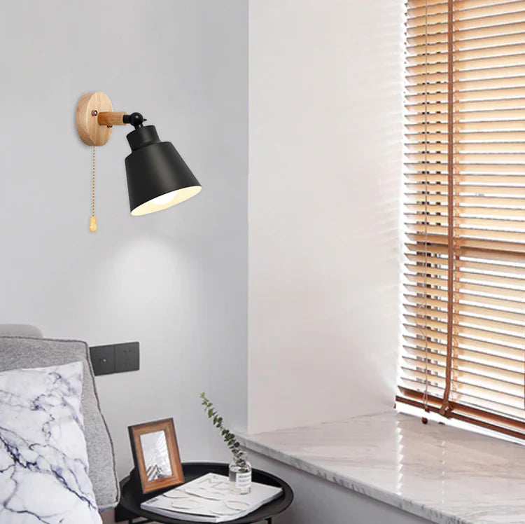 Wall Light Wood Metal with Pull Chain Scandinavian | Devora