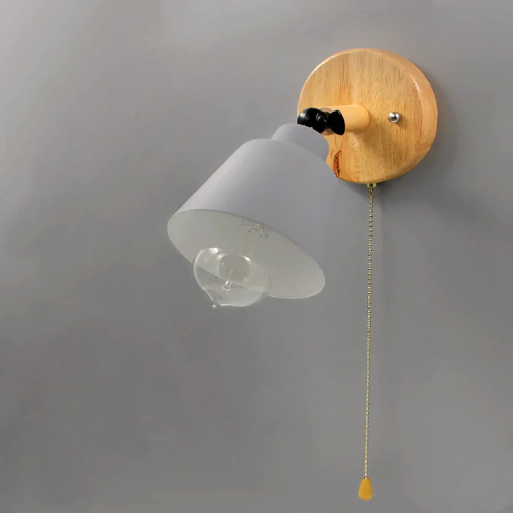 Wall Light Wood Metal with Pull Chain Scandinavian | Devora