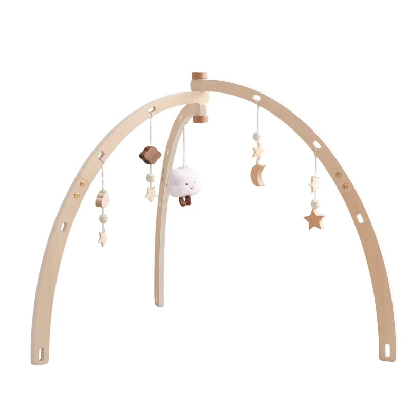 Wooden Baby Gym Scandinavian Montessori with Hanging Toys | Elunaro