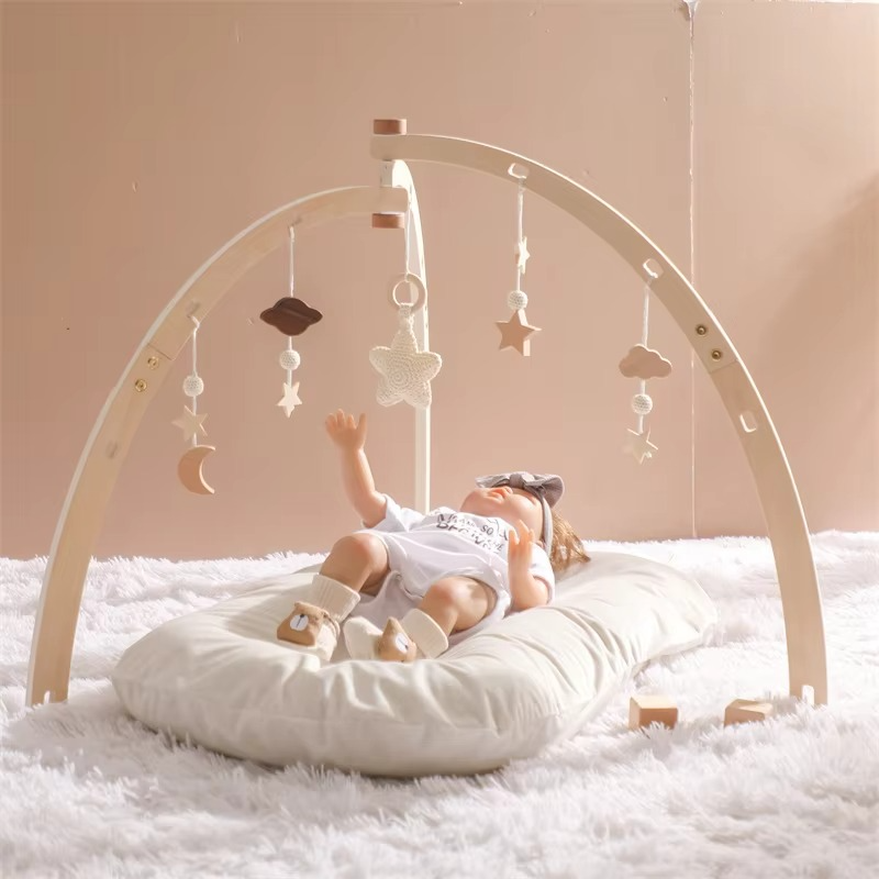 Wooden Baby Gym Scandinavian Montessori with Hanging Toys | Elunaro